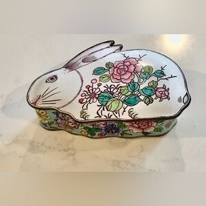 Floral Rabbit metal enameled Trinket Box